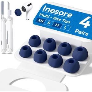 4-Pair Replacement Ear Tips for AirPods Pro 2nd/1st Generation with Portable Storage Box,Noise Reduction Holewith & Built-in dust Guard Screen,Silicone Ear Tips for Apple AirPods Pro (N-Blue)