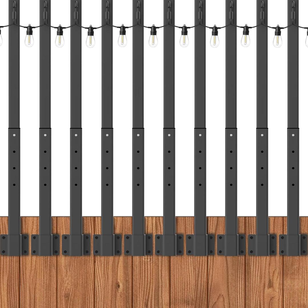 Zoegi 10 Pack 2.8FT String Light Poles,Light Poles for Outside Lights with Fork, Outdoor Brackets Hanging Lights,Metal Stand for Deck Patio, Backyard, Wedding, Deck, Party 