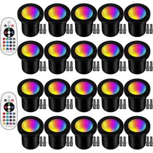 RGB Low Voltage Landscape Lights LED Color Changing Well Lights, Outdoor In Ground Light Waterproof Spotlights 12-24V Landscape Lighting for Yard Garden Pathway(20 Pack with Connectors)