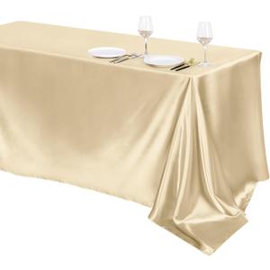 TURSTIN 1 Pack Champagne Satin Tablecloth 102 x 58 Inch Overlay Satin Table Cover Rectangle Bright Silk Tablecloth Smooth Fabric Table Decoration for Wedding Banquet Party Events