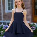 Haloumoning Girls Tie Back Dress Kids Spaghetti Strap Layered Ruffle Summer Beach Sundress 5-6 Years (Blue)