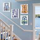 Bucherry Lake House Canvas Wall Art Set of 4 Vintage Life Jacket Beach House Wall Decor Rustic Lakehouse Decor for Cabin Farmhouse Kitchen Bathroom Bedroom, 8 x 10 Inch