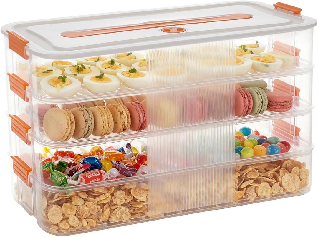 4-layer Food Storage Container, Deviled Egg Containers with Lid Airtight Cookie Containers Large Cookie Box Stackable Snack Container for Biscuits Fruit Dumplings Vegetables Meat