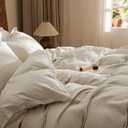 PHF 100% Cotton Muslin Duvet Cover King Size, 3-Layer Guaze Ultra Soft Breathable Textured Linen Like, 3pcs Bedding Comforter Cover Set for All Season, Duvet Set with 2 Pillow Shams, 104"x90", Natural