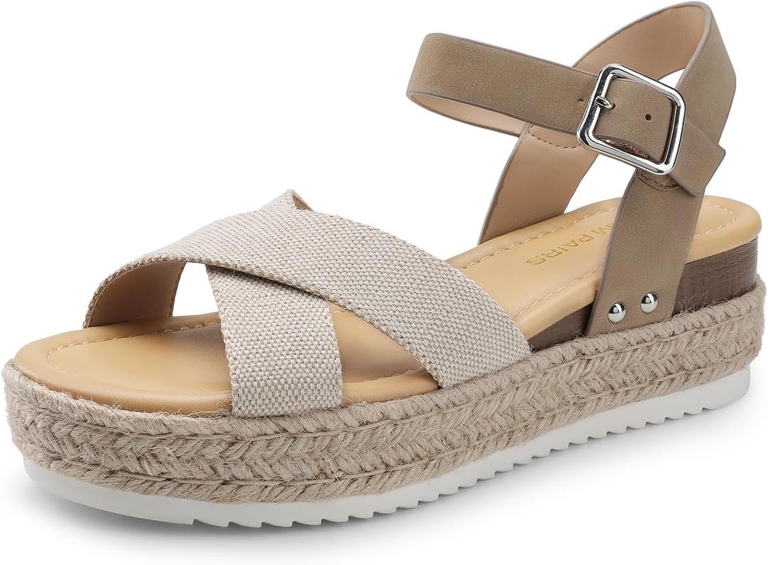 DREAM PAIRS Women's Stylish Platform Espadrille Wedge Sandals Round Toe Summer Causal Shoes Crisscross Band Adjustable Ankle Strap Buckle (7, Beige/Tan)