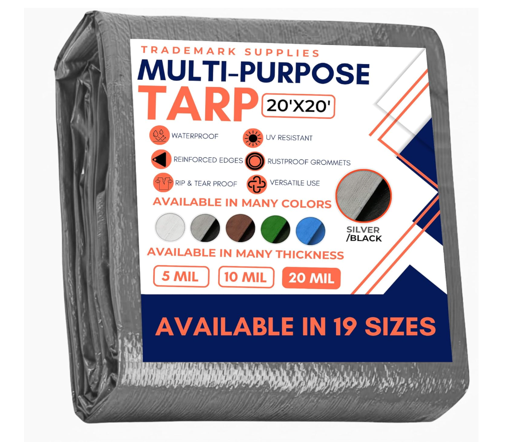 Trademark Supplies Tarp Cover 20X20 Silver/Black Heavy Duty Thick Material, Waterproof, Great for Tarpaulin Canopy Tent, Boat, RV Or Pool Cover!