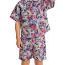 Glorycat Boy Clothes Summer Outfits Toddler 2 Piece Kids Floral Hawaiian Shirt and Shorts Set for Casual Beach Vacation,Pink for 9-10Y (Pink)