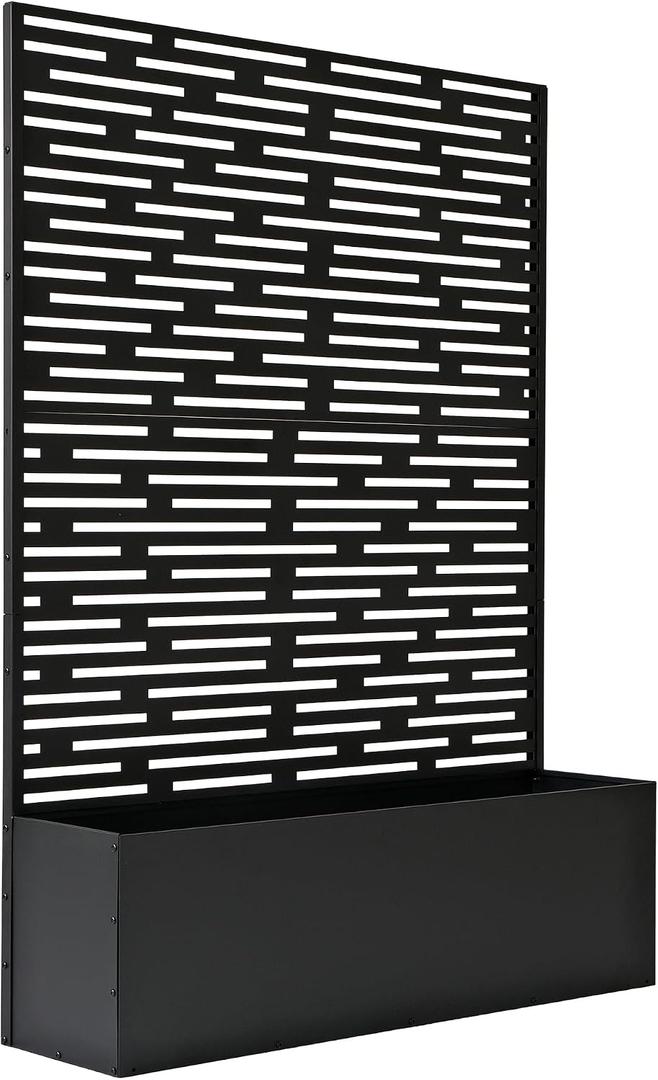 Oakland Living 6 ft. X 4 ft. Black Freestanding Metal Privacy Screen Room Divider with Flower Box
