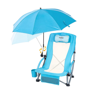 Thallike High Back Folding Beach Chair with Umbrella, Blue - 1 Set