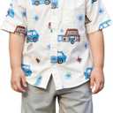 Hawaiian Shirts for Toddler Boy 2 Pieces, Summer Short Button Down Shirt and Short Cute Cartoon Prints Outfit for kid 7Y