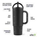 Ello Port 30oz Tumbler with Carry Loop & Integrated Handle | Vacuum Insulated Stainless Steel Reusable Water Bottle Travel Mug | Leak Proof Lid | Flexible Straw | BPA-Free | Dishwasher Safe | Black Missing Straw