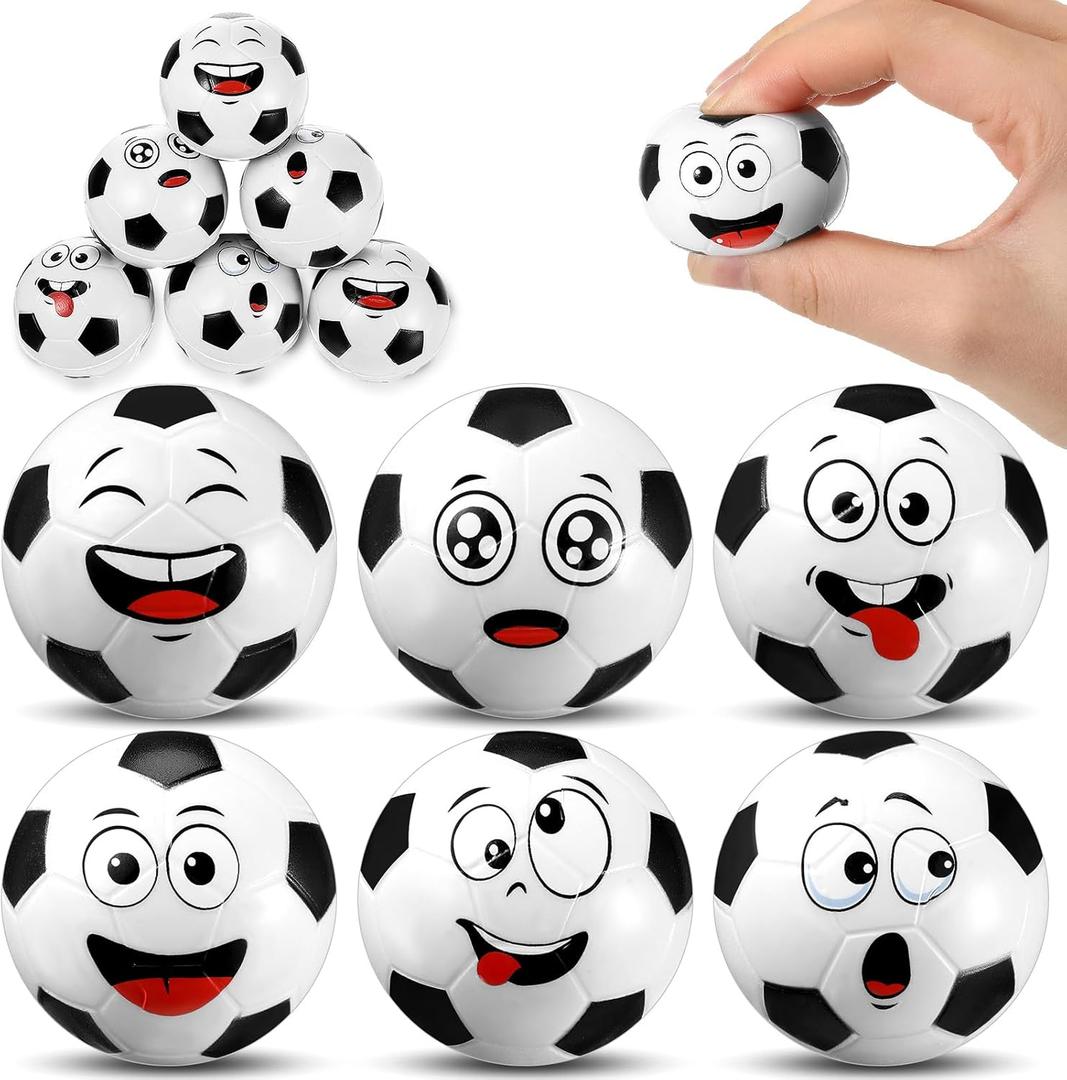 Arrowbash 12 Pcs Mini Face Stress Balls for Boys Girls Sport Funny Face Squeeze Foam Balls for Stress and Anxiety Relief for Party Favors Birthday Gift Decoration(Soccer)