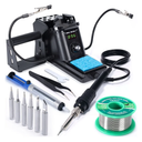 YIHUA 926 III 60W Digital Display Soldering Iron Station Kit w 2 Helping Hands, 6 Extra Iron Tips, Lead-Free Solder, Solder Sucker, S/S Tweezers, °C/ºF Conversion, Auto Sleep & Calibration Support