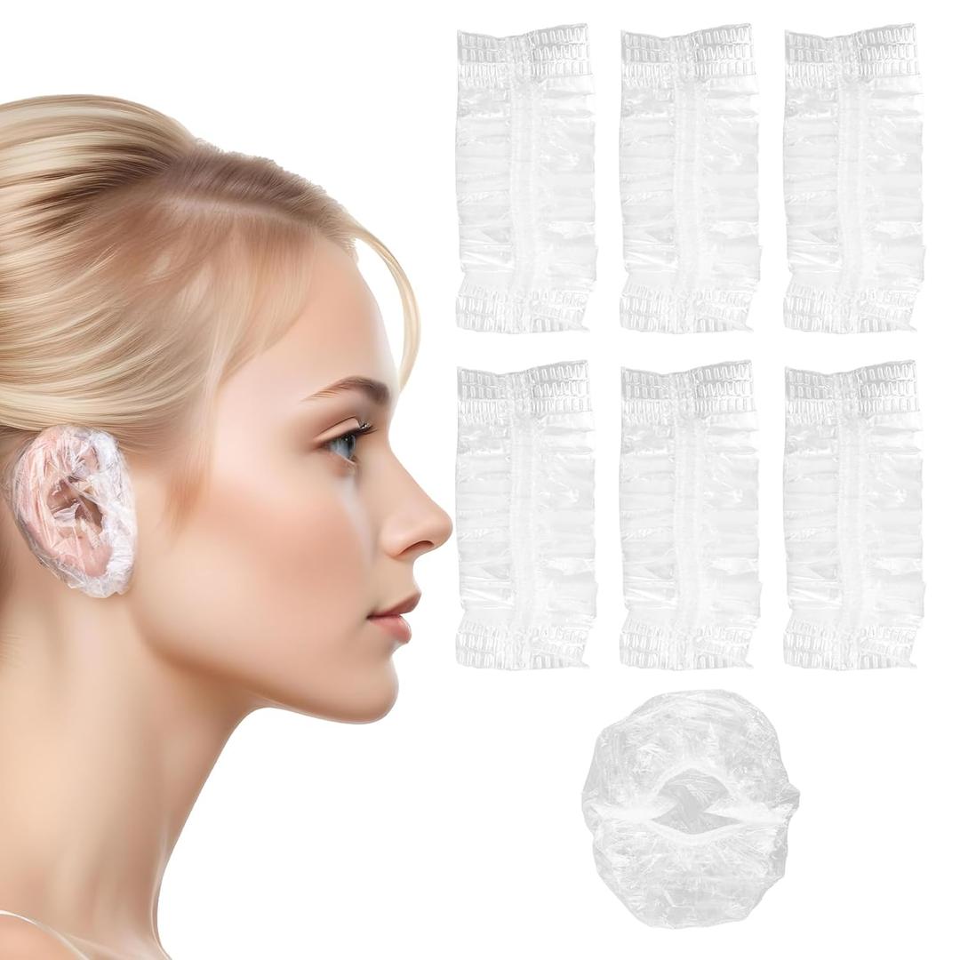 200 Pcs Ear Covers for Hair Dye, Clear Disposable Ear Covers for Shower Waterproof Plastic Ears Protectors Ears Shower Caps Care for Hair Dye Showers Bathing Spa Salon Home Hotel