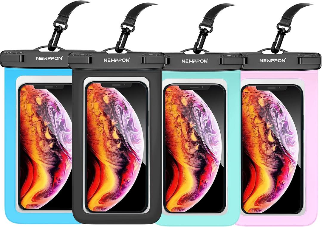 4 Pack 8.5 Waterproof Cell Phone Pouch - Underwater Dry Bag Case Lanyard - Water Proof Clear Holder Protector for iPhone 16 15 14 Pro Max Plus Samsung Galaxy S25 Ultra Note for Beach Swimming (Black+Blue+Green+Pink)