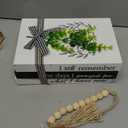 Capoda 3 Pcs Decorative Books for Home Decor Farmhouse Faux Stacked Books Wooden Rustic Table Decor with Bead Garland Twine Ribbon Faux Leaf for Table(Remember)
