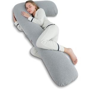 AngQi Body Pregnancy Pillow with Jersey Cover, L Shaped Full Body Pillow for Pregnant Women and Side Sleeping, Gray