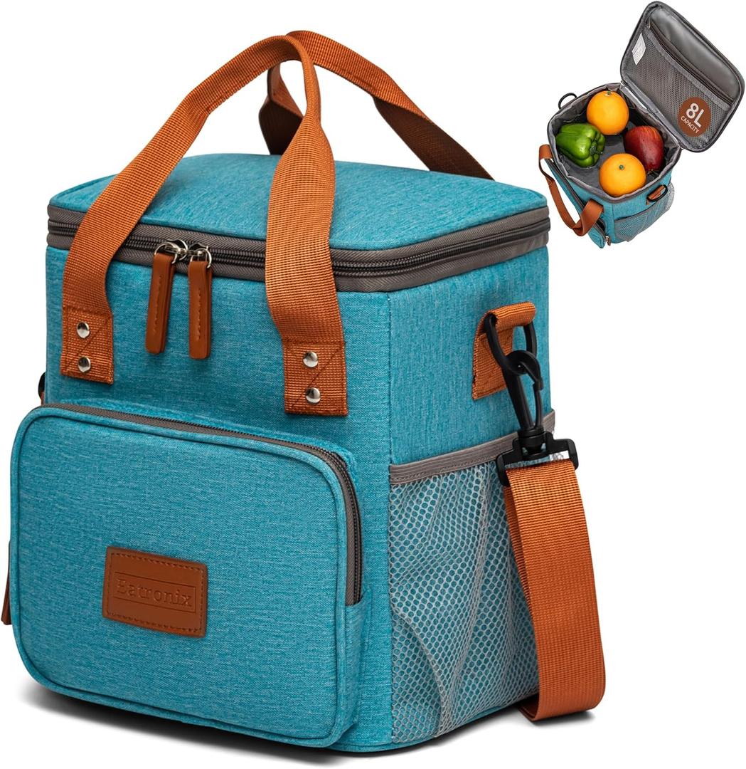 Insulated Lunch Box for Women & Men  8L/2 Gallons Leakproof Lunch Bag for Work, Office, School  Portable, Stylish & Durable Cooler Tote  Aqua Blue