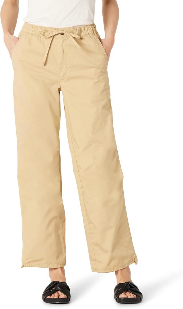 Womens Mid-Rise Baggy Loose-Fit Wide-Leg Parachute Pants (Small, Tan)