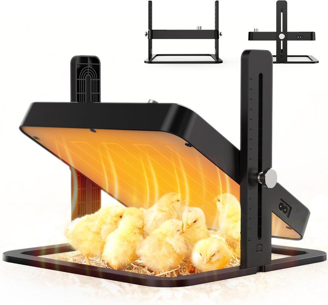 Chick Heat Plate, 10" x 10" Brooder Plate for Chicks, Adjustable Height & Angle, Adjustable Temperature Settings, Heating Plate for Up to 15 Chicks
