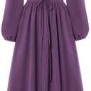 Scarlet Darkness Renaissance Dress Women Long Sleeve Cottagecore Smoked Dress with Pockets (Purple, L)