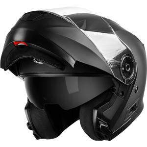 YEMA Modular Motorcycle Helmets, DOT Approved Full Face Motorcycle Helmet with with Flip Up Dual Visor for Men & Women - Street, Scooter, ATV, E-Bike, Matte Black, S (54-55 cm)