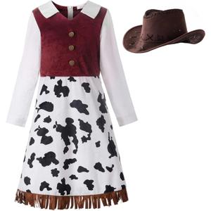 ReliBeauty Western Cowgirl Costume for Girls Funny Holiday Party Princess Dress Up Outfit for Kids White (10-12) (150) 