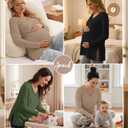 Sweetyweee 3 Pack Women's Thermal Maternity Shirts Fleece Lined Long Sleeve Tops Split Side V Neck Pregnancy Clothes(Sage Green, Burgundy Red, Black,Large)