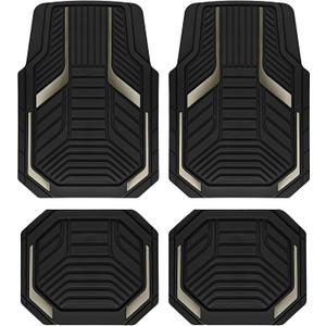 PIC AUTO Heavy Duty Rubber Floor Mats, Gray Aluminum Film Car Mats Set, Front and Rear Car Mats with Anti-Slip Backing, All Weather Protection, Trim-to-Fit for Automotive SUV, Sedan, Van