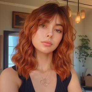 Auburn Wig with Bang for Women Orange Short Wavy Bob Wigs Ombre Auburn Curly Wavy Wig Copper Wigs with Dark Root Synthetic Natural Looking Heat Resistant Fiber Hair for Daily Party Use 14 Inch