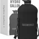 Hydro Gallon® - 1 Gallon Water Bottle Jug with Insulated Sleeve and Straw Lid, Handle, Time Marker, Pocket, Shoulder Strap. Daily Intake Leakproof BPA free Large Big Bottle Men. 128oz (Black)