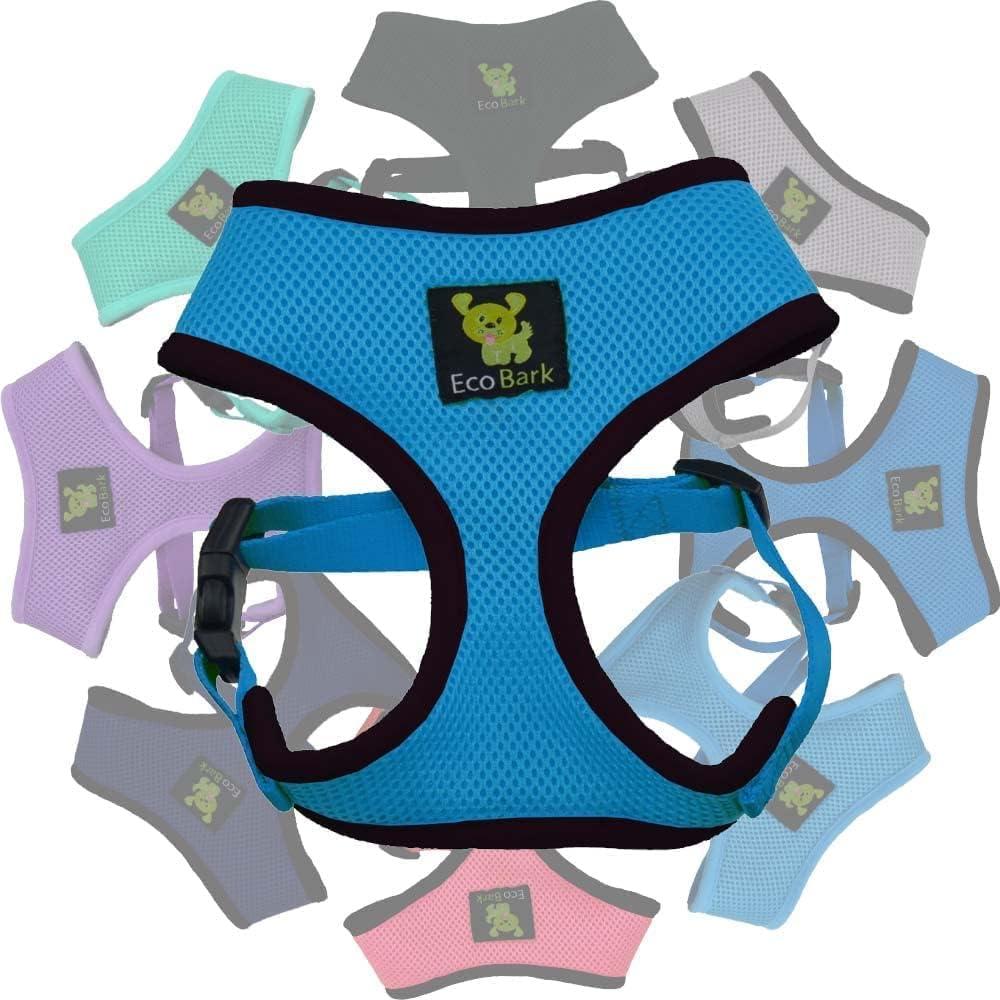 EcoBark Teal Dog Harness - Eco-Friendly Max Comfort Harnesses - Luxurious Soft Mesh Halter - Over The Head Harness Vest- No Pull and No Choke