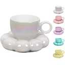 ARISKEY 10oz Coffee Mug for Women,Cute Tea Cup and Saucer Set with Spoon,Perfect for Latte and Milk, A Warm Choice for Mother's Love,Pearl White