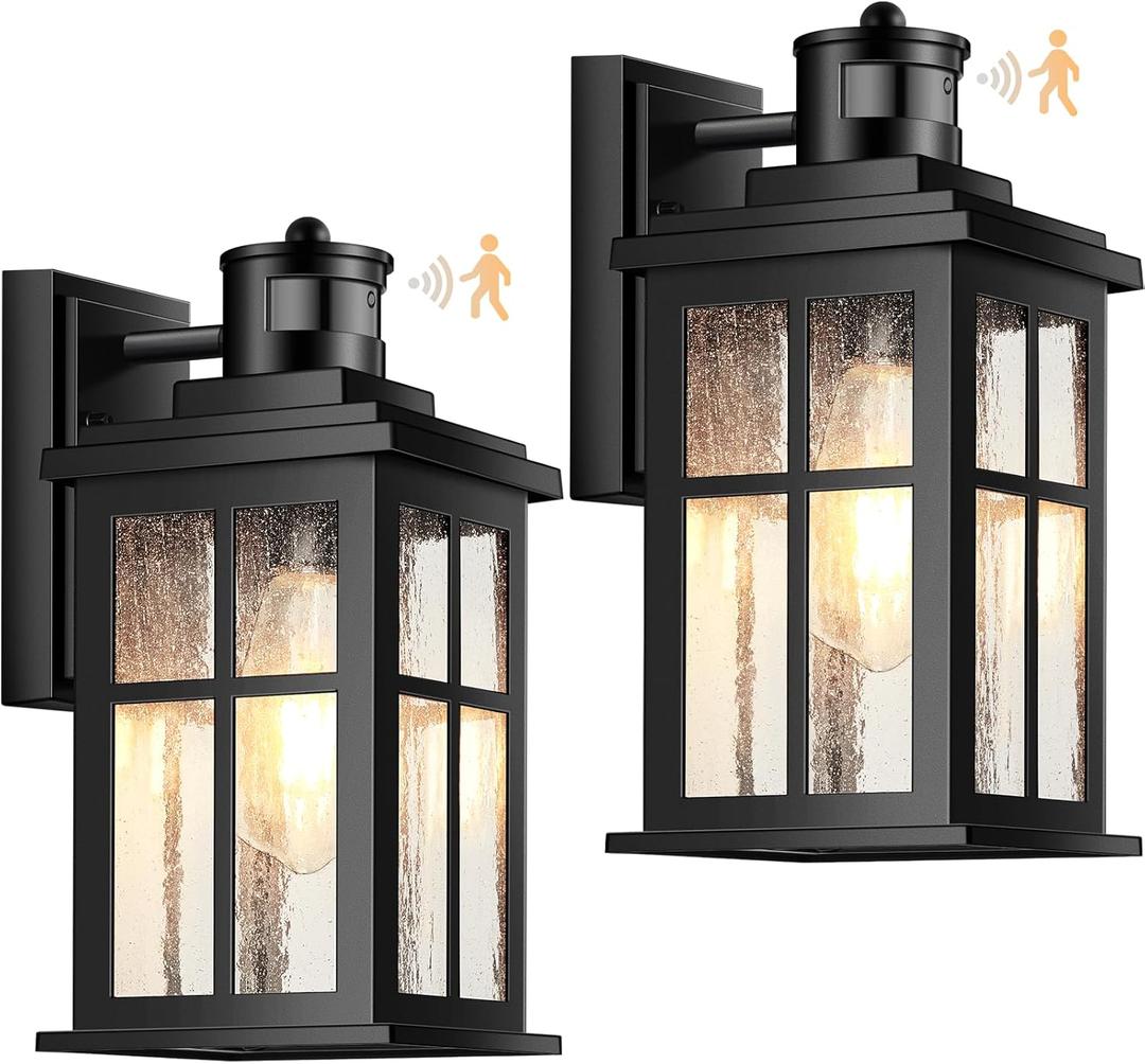VIANIS Motion Sensor Porch Lights Outdoor, 2 Pack Black Exterior Lighting Fixtures for House, Waterproof Outdoor Wall Sconce Wall Mount, Modern Outside Wall Lantern with Dusk to Dawn for Garage, Patio