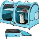 Mispace Portable Twin Compartment Show House Cat Cage/Condo - Easy to Fold & Carry Kennel - Comfy Puppy Home & Dog Travel Crate with Portable Carry Bag/Two Hammocks/Mats and Collapsible Litter Box