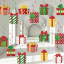 Christmas Hanging Foil Swirls Decorations Gift Box Shape Hanging Swirls Ceiling Decorations for Xmas Holiday Birthday Party Decor Christmas Outdoor Indoor Decor Baby Shower Supplies
