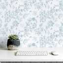 2 x Abyssaly Light Blue Peel and Stick Wallpaper Floarl Bird Contact Paper 17.3" x 196.8" Toile Modern Flower Leaf Wall Paper Self Adhesive Removable Vinyl Wrap for Bathroom Bedroom Kitchen Wall Decor