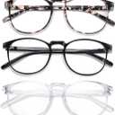 3-Pack Blue Light Blocking Glasses for Women/Men Blue Light Glasses for Teens, Computer Glasses Gaming Glasses Anti Eye Strain Non-Prescription (Black+transparent+leopard Print)