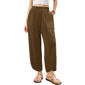 Angerella Womens Baggy Wide Leg Pants High Waisted Casual Lounge Pant Loose Comfy Stretchy Trousers with Pockets (Brown)