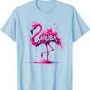 Aruba Paint Splatter Flamingo T-Shirt, Blue, Medium
