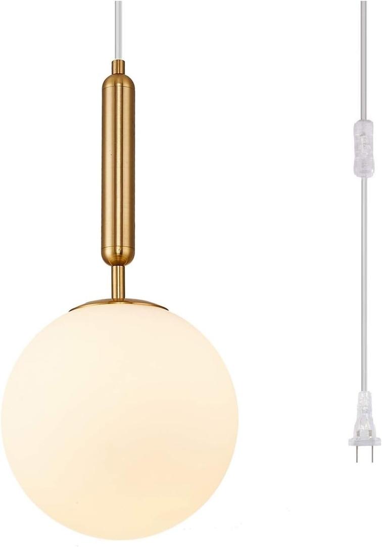 Surpars House Plug in Globe Pendant Lamp, Frosted Glass Ball Pendant Light for Dining Room, Bedroom or Hallway