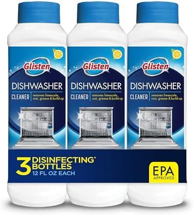 Glisten Dishwasher Cleaner, Removes Limescale, Rust, Buildup, and Grease, Lemon Scent, Made in the USA, 12 Ounce Bottle, 2-Pack