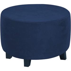 H.VERSAILTEX Round Ottoman Slipcover Ottoman Covers Slipcover Footstool Protector Covers Storage Stool Ottoman Covers Stretch with Elastic Bottom, Feature Real Velvet Plush Fabric (X-Large, Navy)
