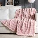 Pink Faux Fur Throw Blanket for Couch, Soft Fluffy Bubble Blanket for Bed Sofa, Thick Warm Plush Fuzzy Rabbit Fur Blanket for Cute Home Decor, 50"X 60"