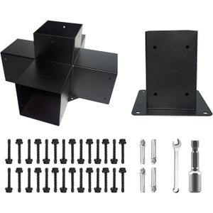 Pergola DIY Kit.4"x4"(Inner Size:3.5"x3.5") 5-Way Woodwork Bracket & Post Achor,Black Powder-Coated Elevated Wood Stand Kit for Wood Beams,Pergola,Gazebo