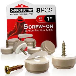 Chair Glides X-PROTECTOR  8 PCS 1" Furniture Glides  Screw-On Chair Sliders  Premium Chair Leg Floor Protectors  Slide Furniture Effortlessly on All Floor Types with Small Furniture Sliders!