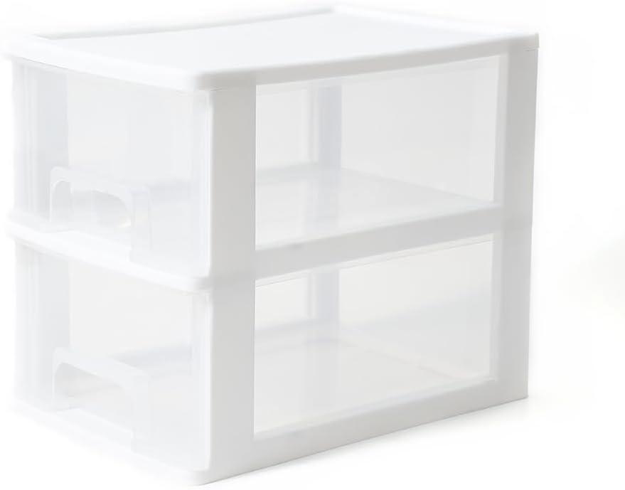 Gonice Small 2 Drawer Storage Organizer, White Plastic Drawer Storage, Small Desktop Organizer for Home, Office