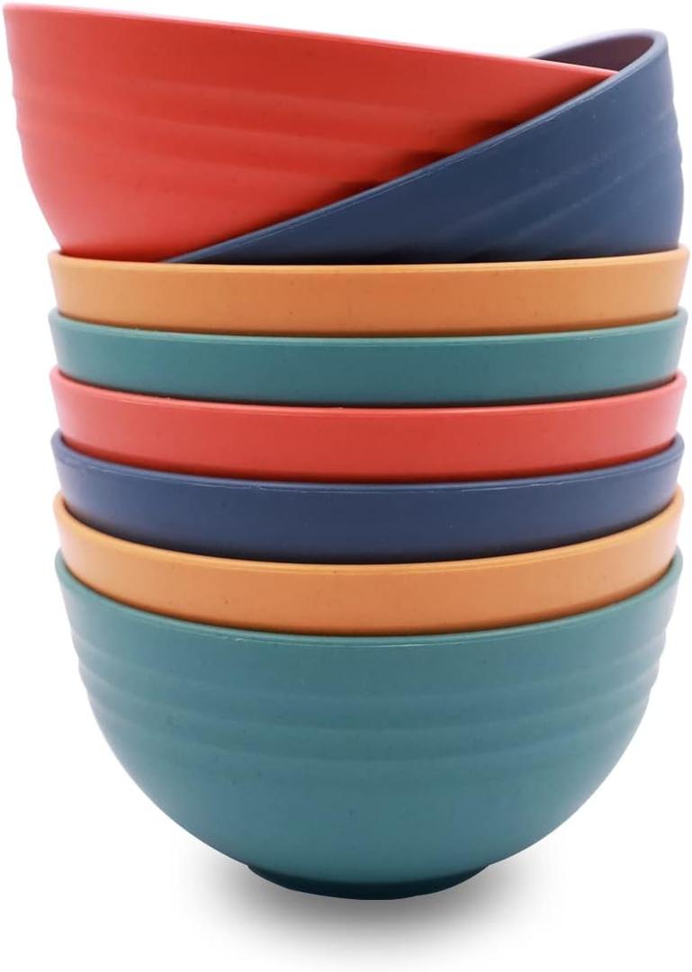Straw Bowl Sets of 8 Plastic Unbreakable Cereal Bowls 26OZ Microwave and Dishwasher Safe BPA-Free Bowl Dessert Bowls for Serving Soup, Oatmeal, Pasta and Salad