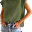 Saodimallsu Womens Summer Cap Sleeve Tops Casual Crew Neck Loose Fit Knit Lightweight Sweater Pullover Top, Army Green, Size M