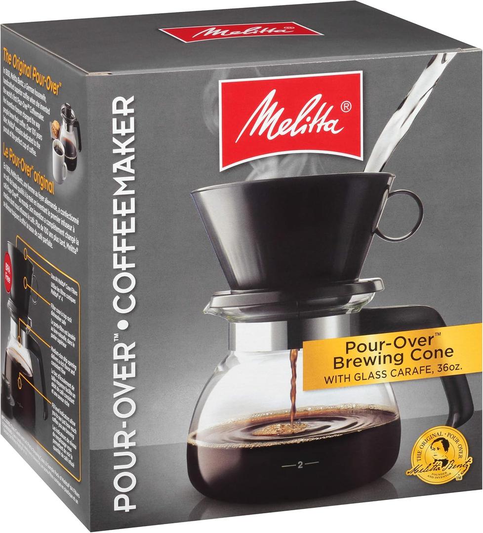 Melitta PourOver Coffee Brewer W/ Glass Carafe, Holds 6  6 Oz Cups, Black